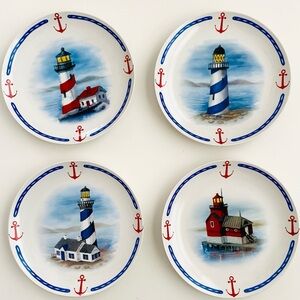 Nautical Lighthouse Plate Set - Blue and Red